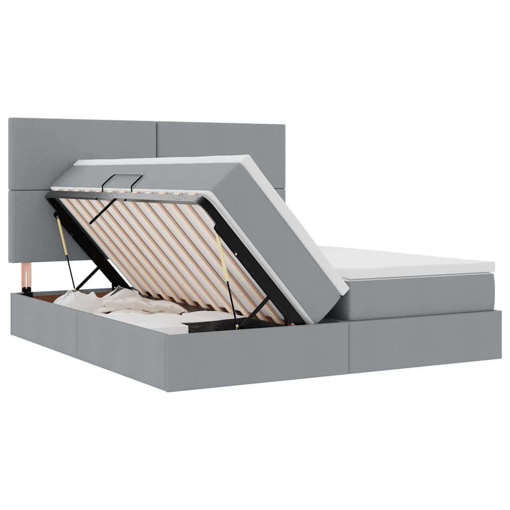vidaXL Bett mit LED-Lichtleisten Hellgrau 200 x 200 cm Stoff