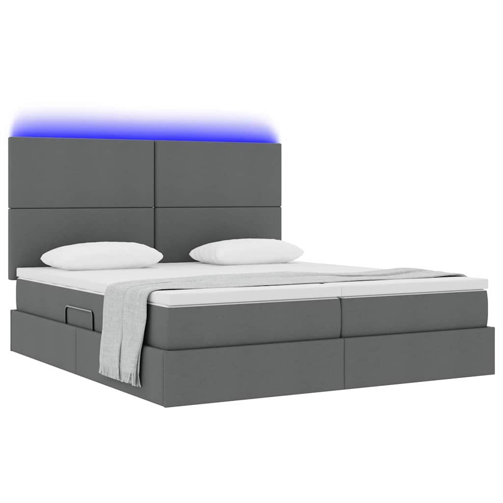 Bett mit LED-Lichtleisten Dunkelgrau 200 x 200 cm Stoff