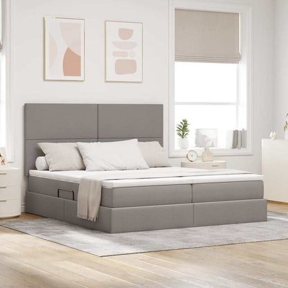 vidaXL Bett mit LED-Lichtleisten mit Kopfteil Taupe 200 x 200 cm Stoff