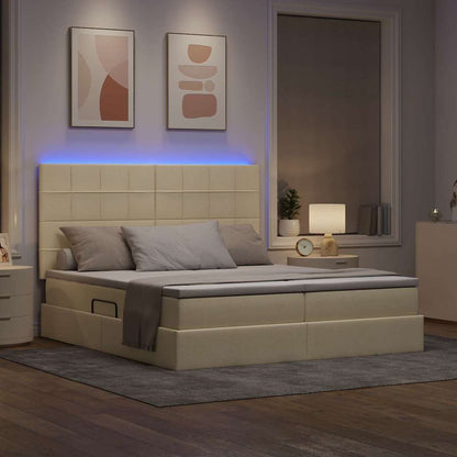 Bett mit LED-Lichtleisten mit Kopfteil Creme 180 x 200 cm Stoff