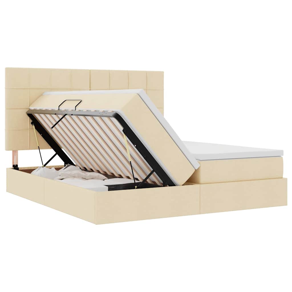 Bett mit LED-Lichtleisten mit Kopfteil Creme 180 x 200 cm Stoff