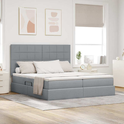 vidaXL Bett mit LED-Lichtleisten Hellgrau 200 x 200 cm Stoff