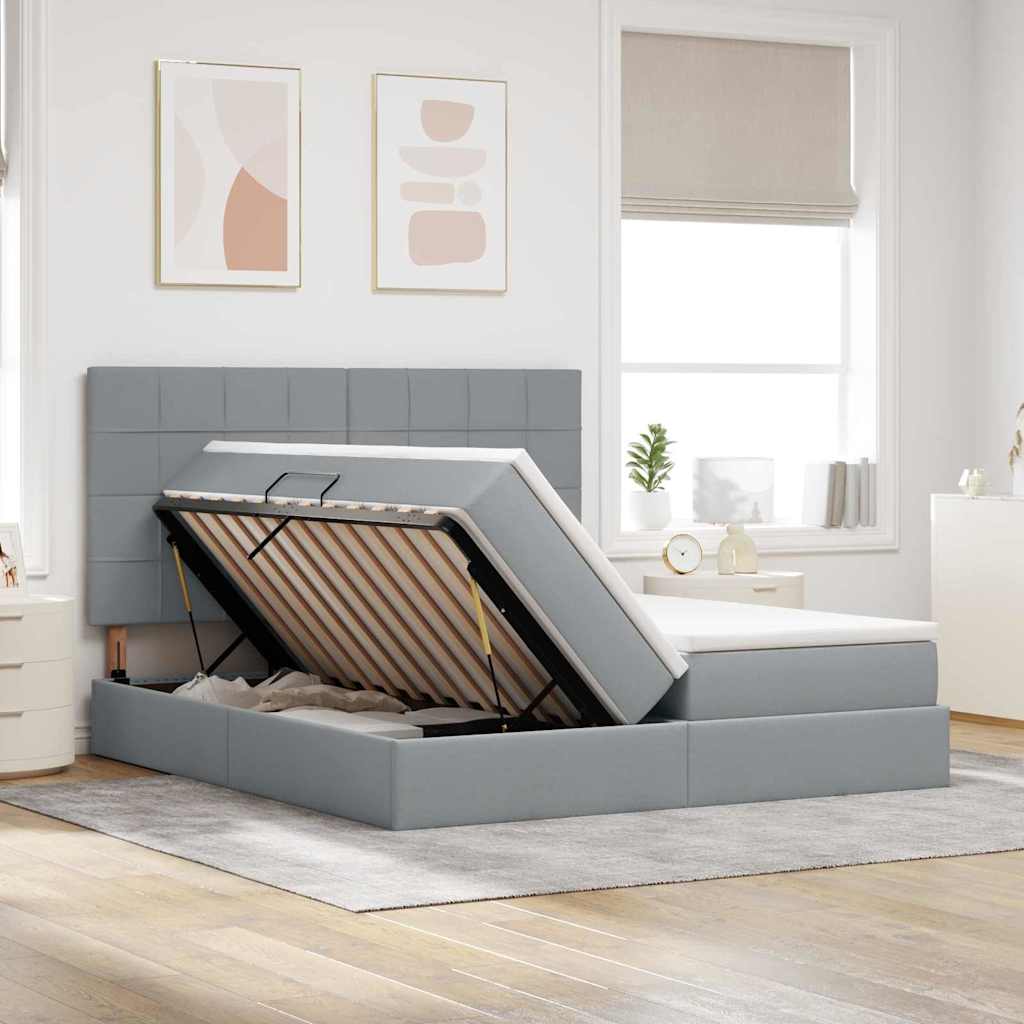 vidaXL Bett mit LED-Lichtleisten Hellgrau 200 x 200 cm Stoff