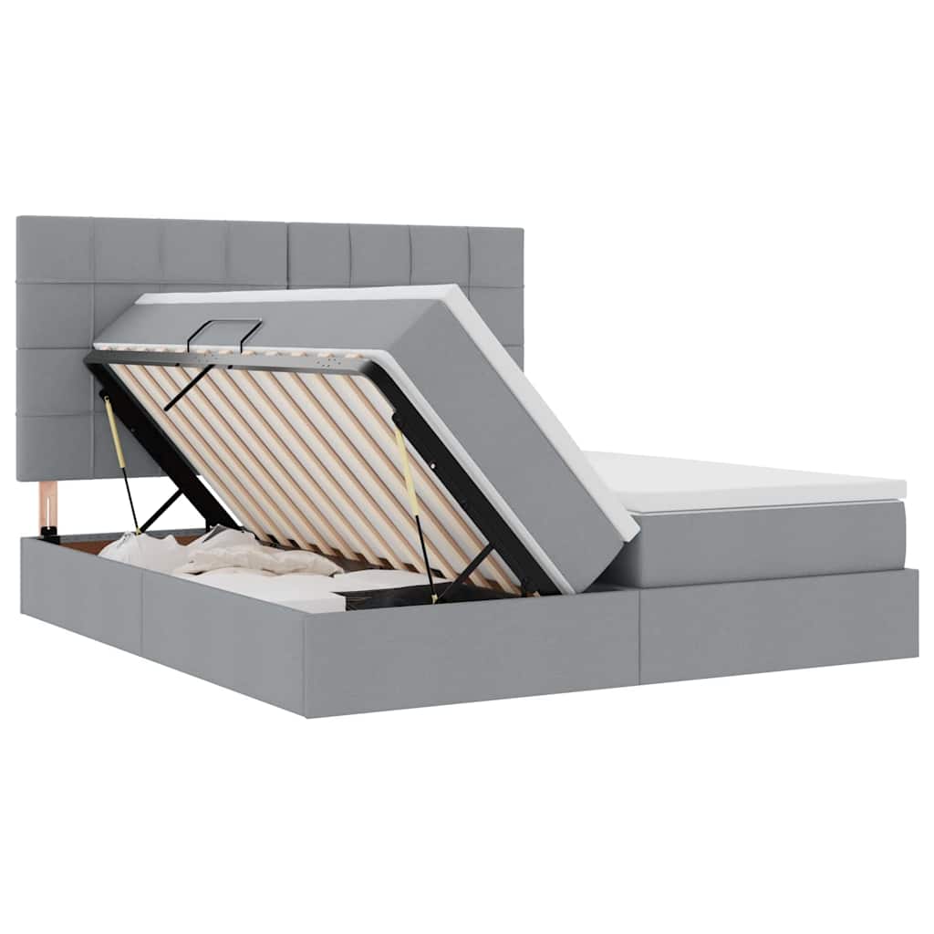 vidaXL Bett mit LED-Lichtleisten Hellgrau 200 x 200 cm Stoff