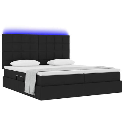 Bett mit LED-Lichtleisten Schwarz 200 x 200 cm Stoff