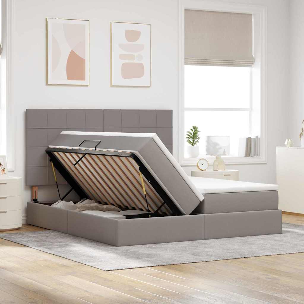 vidaXL Bett mit LED-Lichtleisten mit Kopfteil Taupe 200 x 200 cm Stoff
