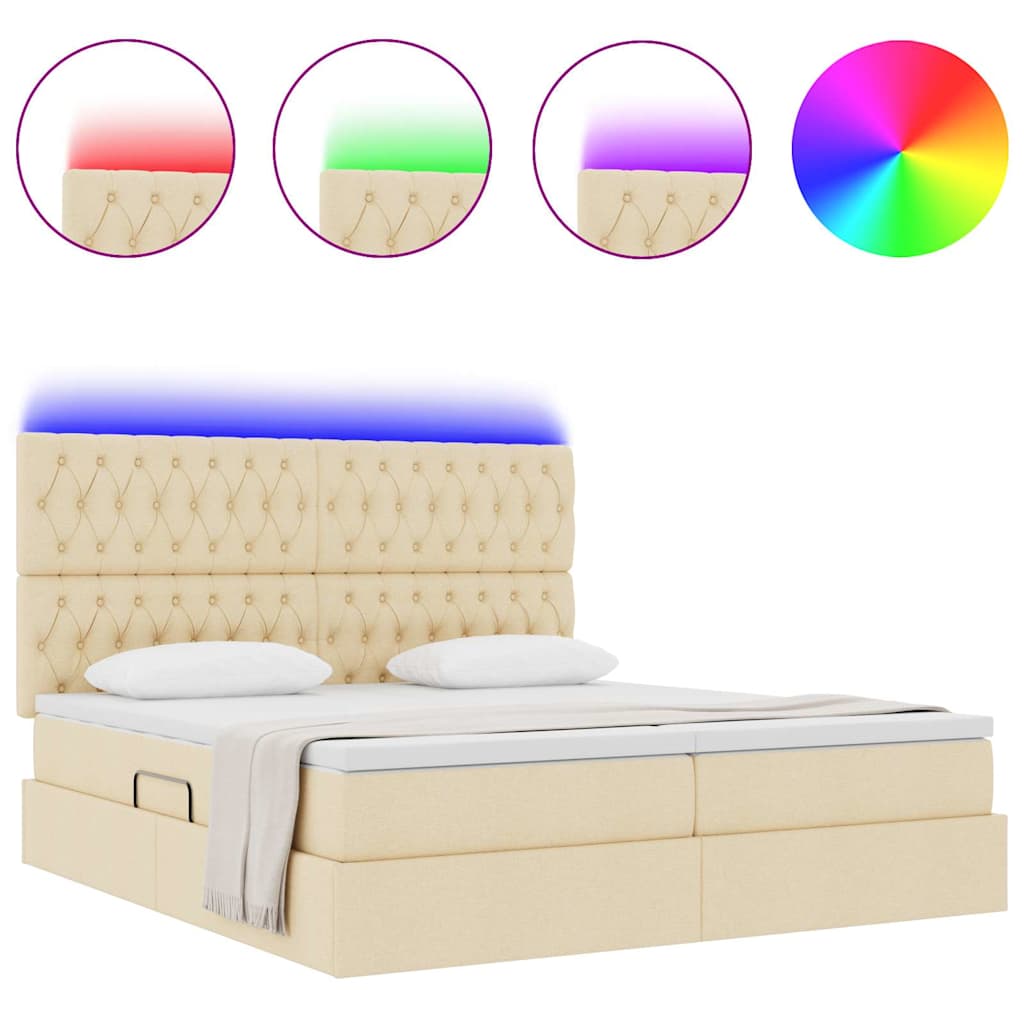 Bett mit LED-Lichtleisten mit Kopfteil Creme 180 x 200 cm Stoff