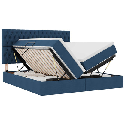 vidaXL Bett mit LED-Lichtleisten mit Kopfteil Blau 180 x 200 cm Stoff