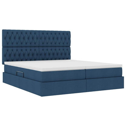 vidaXL Bett mit LED-Lichtleisten mit Kopfteil Blau 180 x 200 cm Stoff