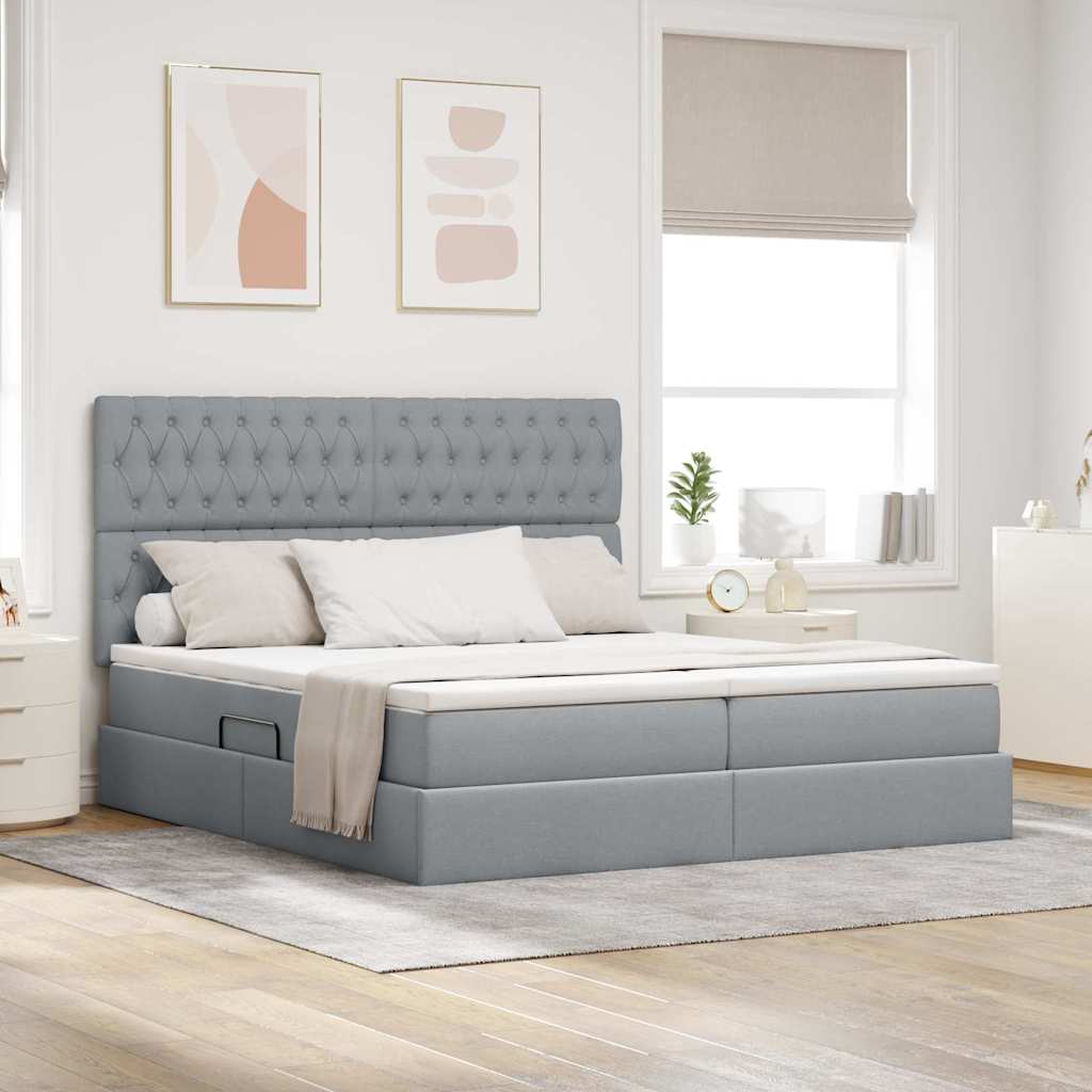 vidaXL Bett mit LED-Lichtleisten Hellgrau 200 x 200 cm Stoff
