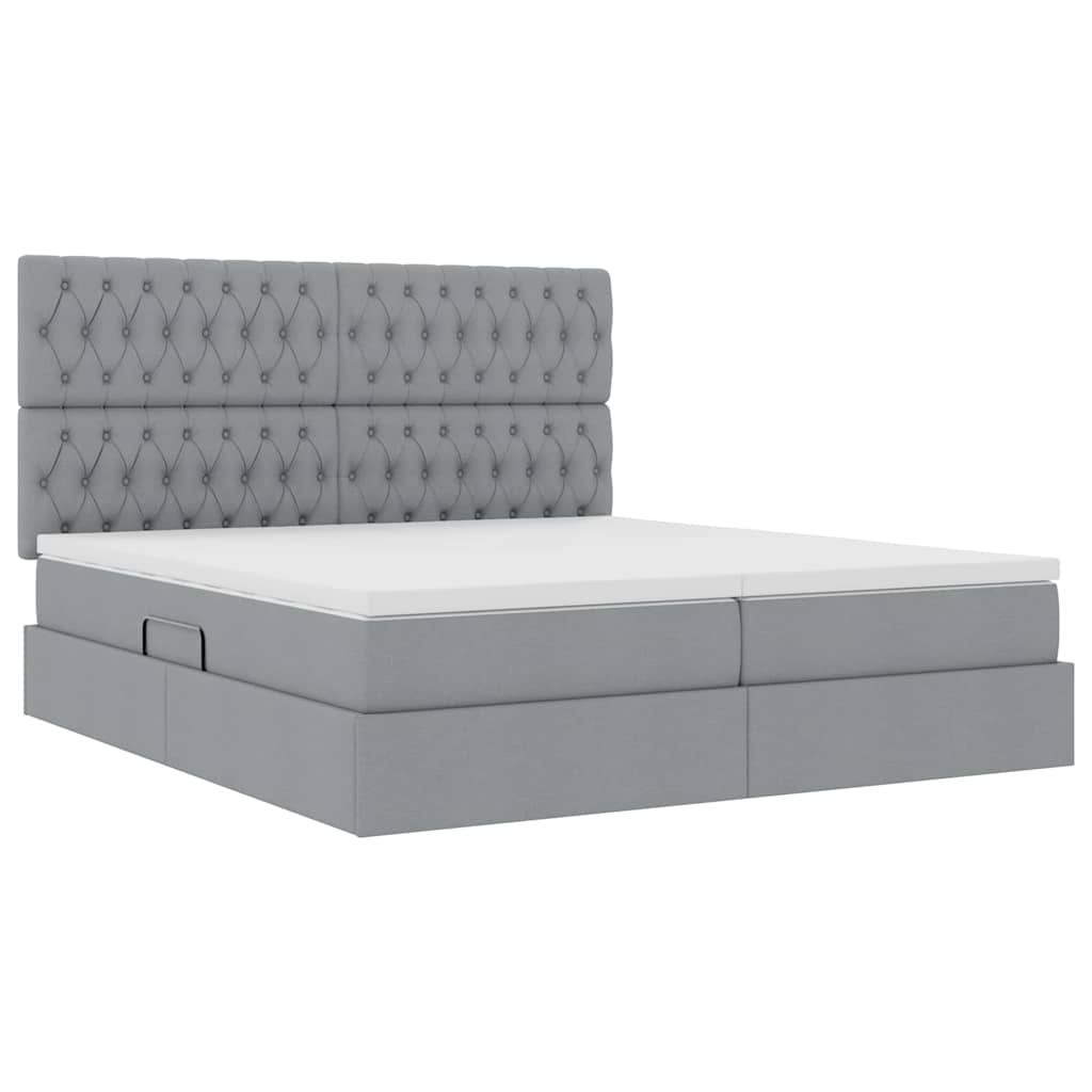 vidaXL Bett mit LED-Lichtleisten Hellgrau 200 x 200 cm Stoff