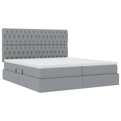 vidaXL Bett mit LED-Lichtleisten Hellgrau 200 x 200 cm Stoff