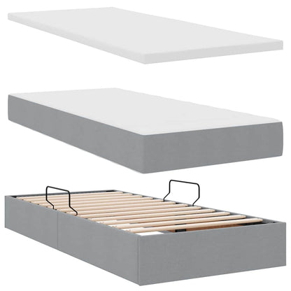 vidaXL Bett mit LED-Lichtleisten Hellgrau 200 x 200 cm Stoff