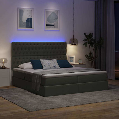vidaXL Bett mit LED-Lichtleisten Dunkelgrau 200 x 200 cm Stoff