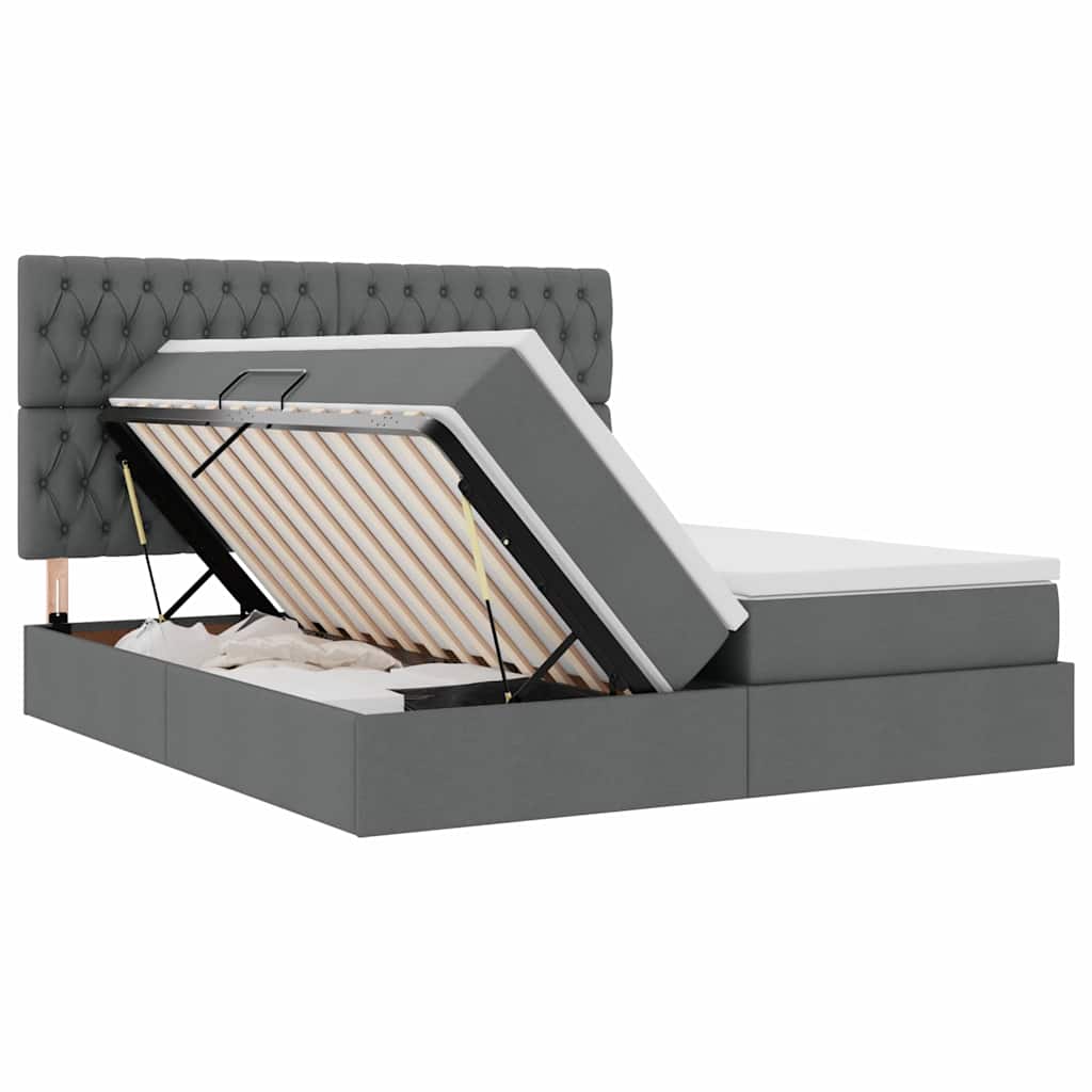vidaXL Bett mit LED-Lichtleisten Dunkelgrau 200 x 200 cm Stoff