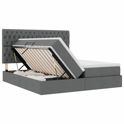 vidaXL Bett mit LED-Lichtleisten Dunkelgrau 200 x 200 cm Stoff