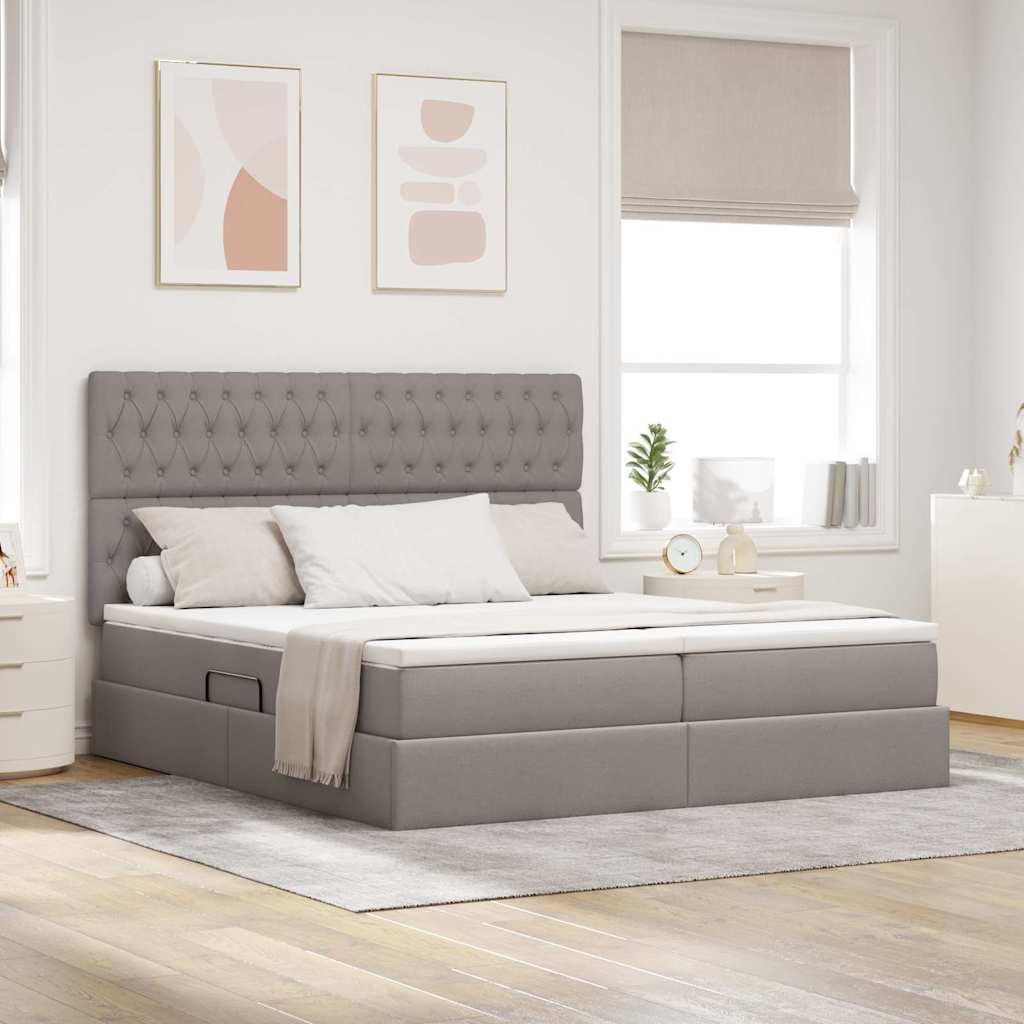 vidaXL Bett mit LED-Lichtleisten mit Kopfteil Taupe 200 x 200 cm Stoff
