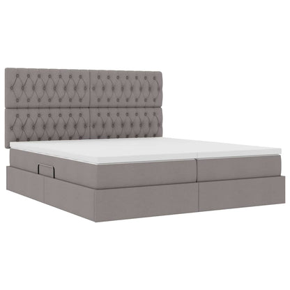 vidaXL Bett mit LED-Lichtleisten mit Kopfteil Taupe 200 x 200 cm Stoff