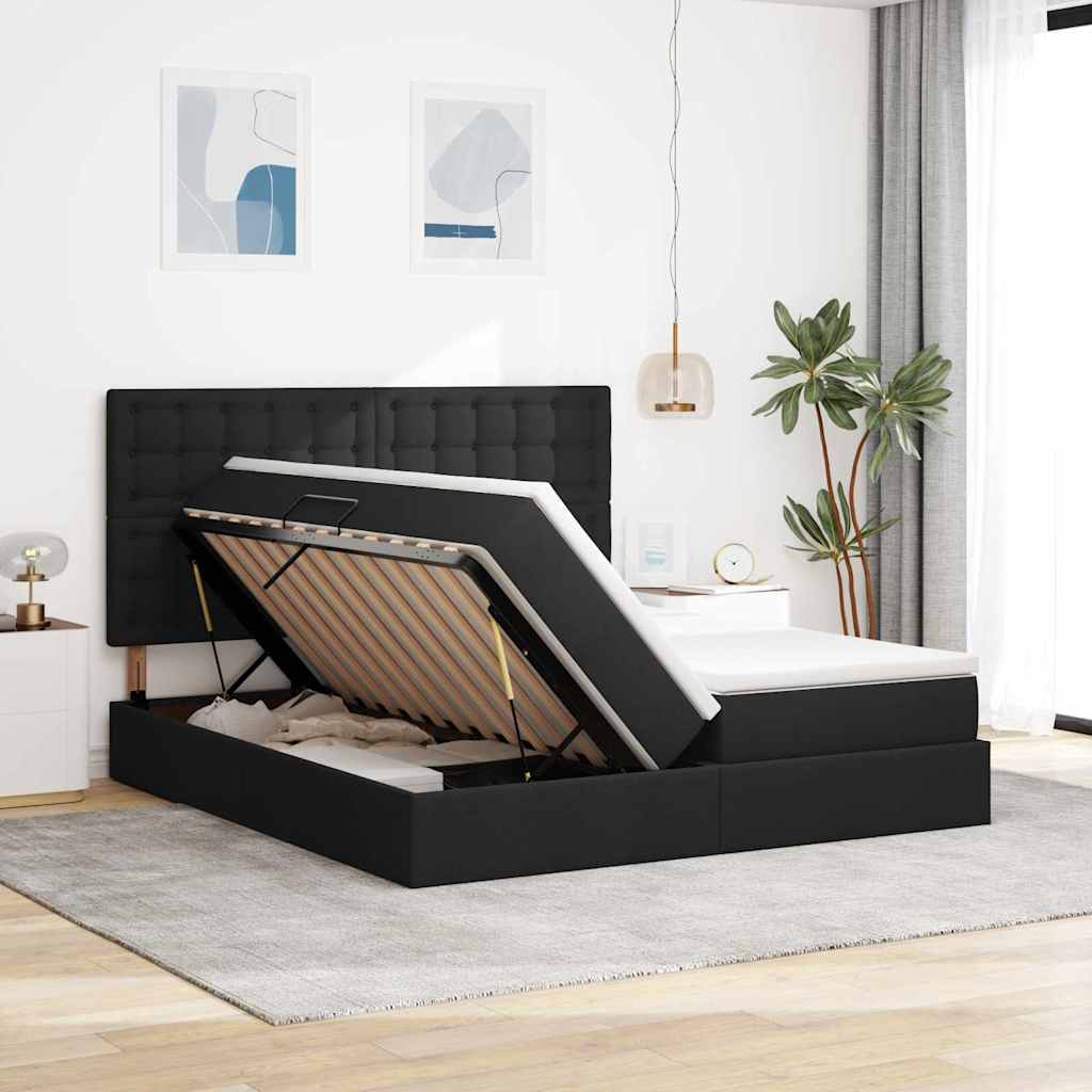 vidaXL Bett mit LED-Lichtleisten Schwarz 180 x 200 cm Stoff