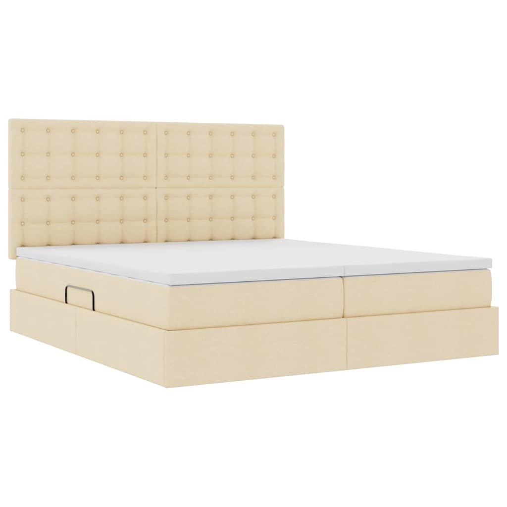 Bett mit LED-Lichtleisten mit Kopfteil Creme 180 x 200 cm Stoff