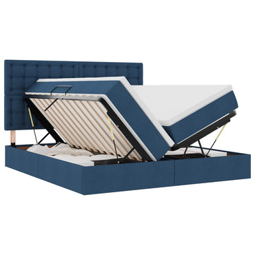 vidaXL Bett mit LED-Lichtleisten mit Kopfteil Blau 180 x 200 cm Stoff