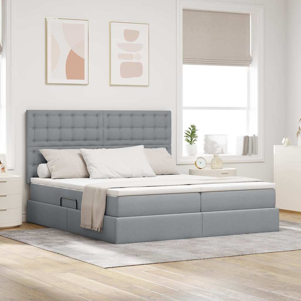 vidaXL Bett mit LED-Lichtleisten Hellgrau 200 x 200 cm Stoff