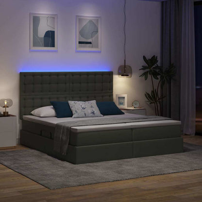 Bett mit LED-Lichtleisten Dunkelgrau 200 x 200 cm Stoff