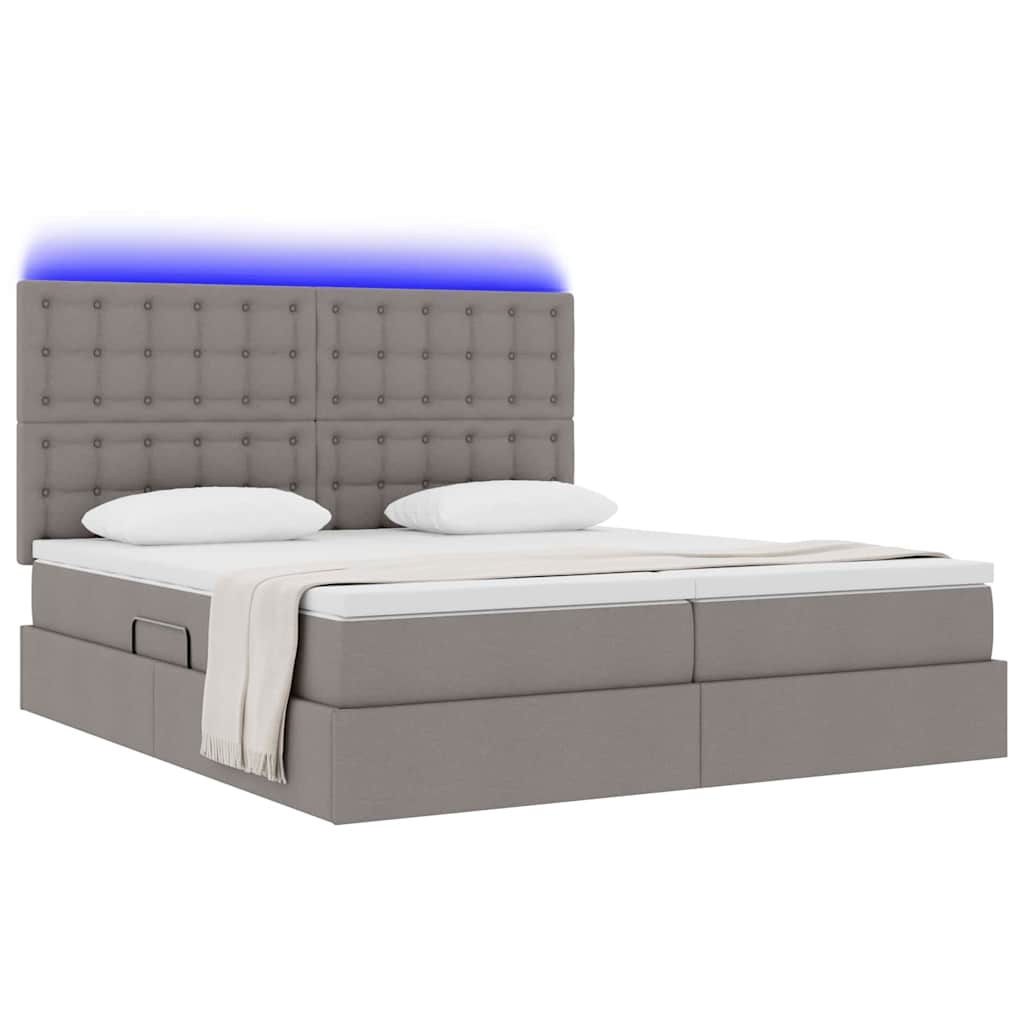 Bett mit LED-Lichtleisten mit Kopfteil Taupe 200 x 200 cm Stoff
