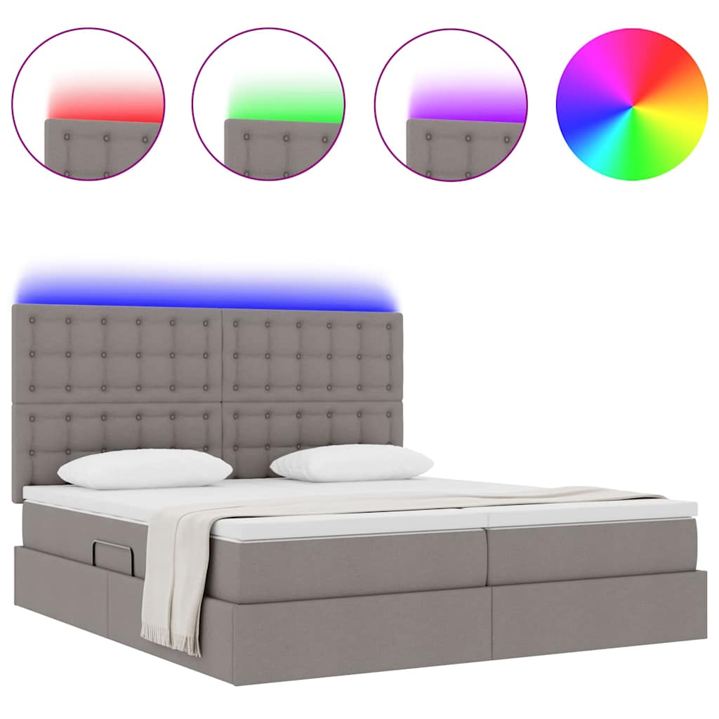 Bett mit LED-Lichtleisten mit Kopfteil Taupe 200 x 200 cm Stoff
