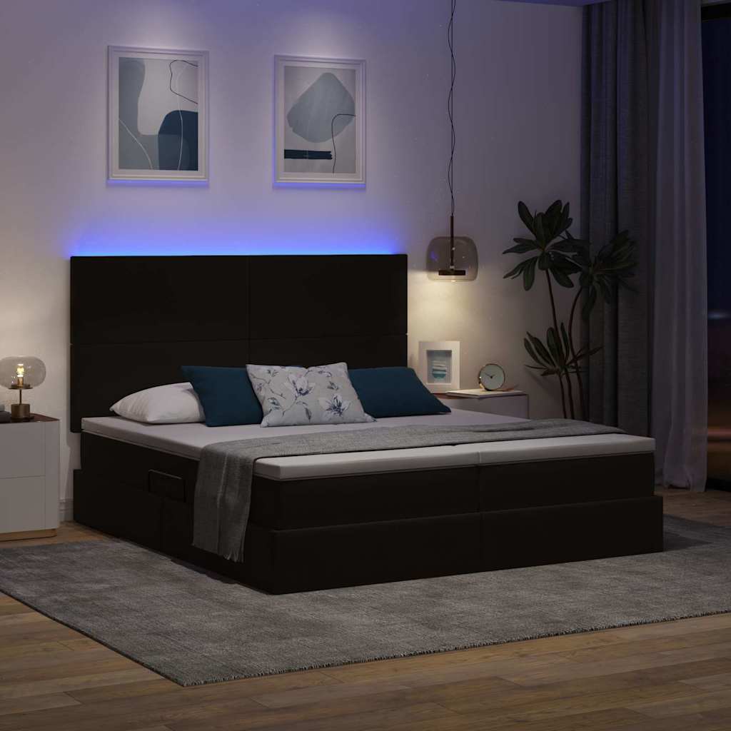 Bett mit LED-Lichtleisten Schwarz 180 x 200 cm Samt