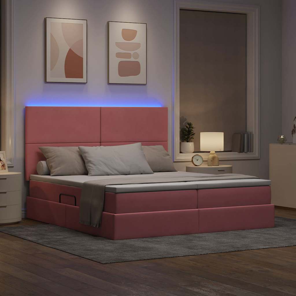 vidaXL Bett mit LED-Lichtleisten mit Kopfteil Rosa 180 x 200 cm Samt