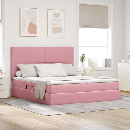 vidaXL Bett mit LED-Lichtleisten mit Kopfteil Rosa 180 x 200 cm Samt