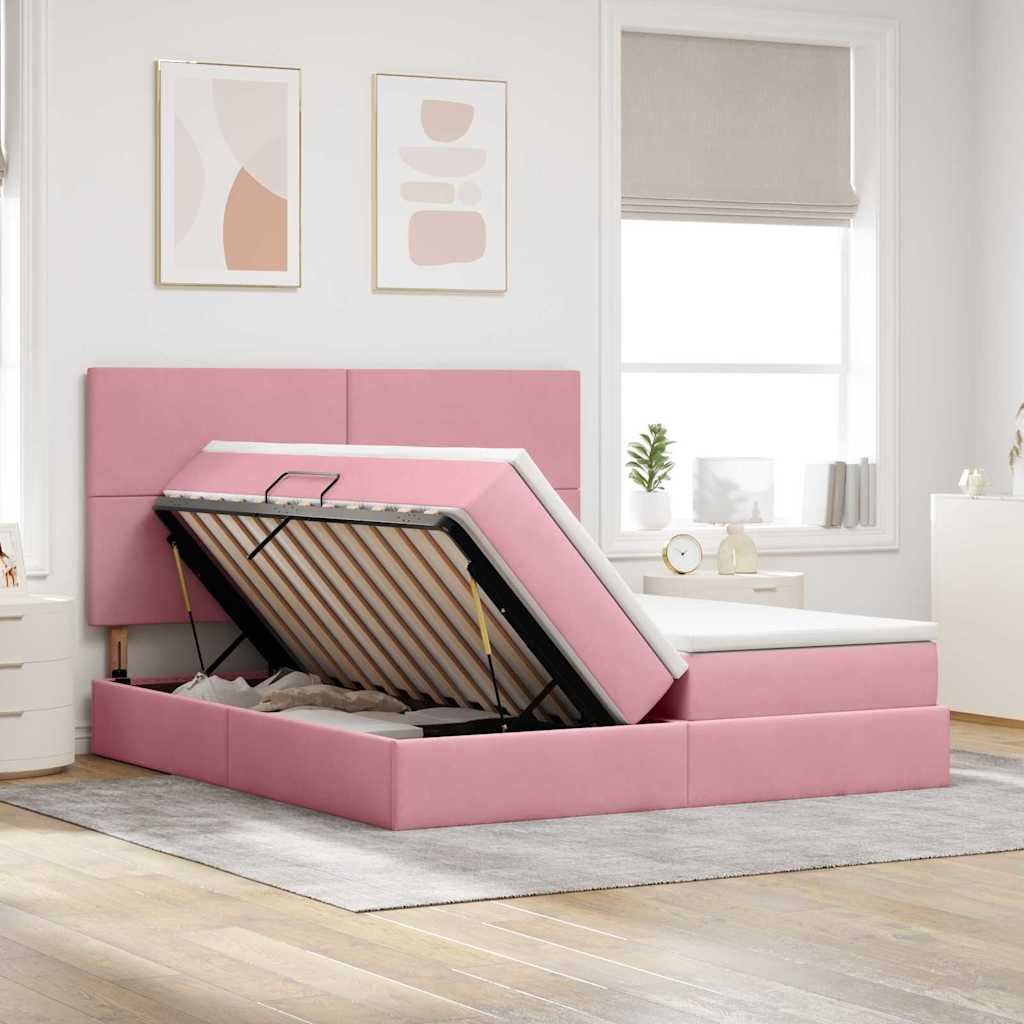 vidaXL Bett mit LED-Lichtleisten mit Kopfteil Rosa 180 x 200 cm Samt