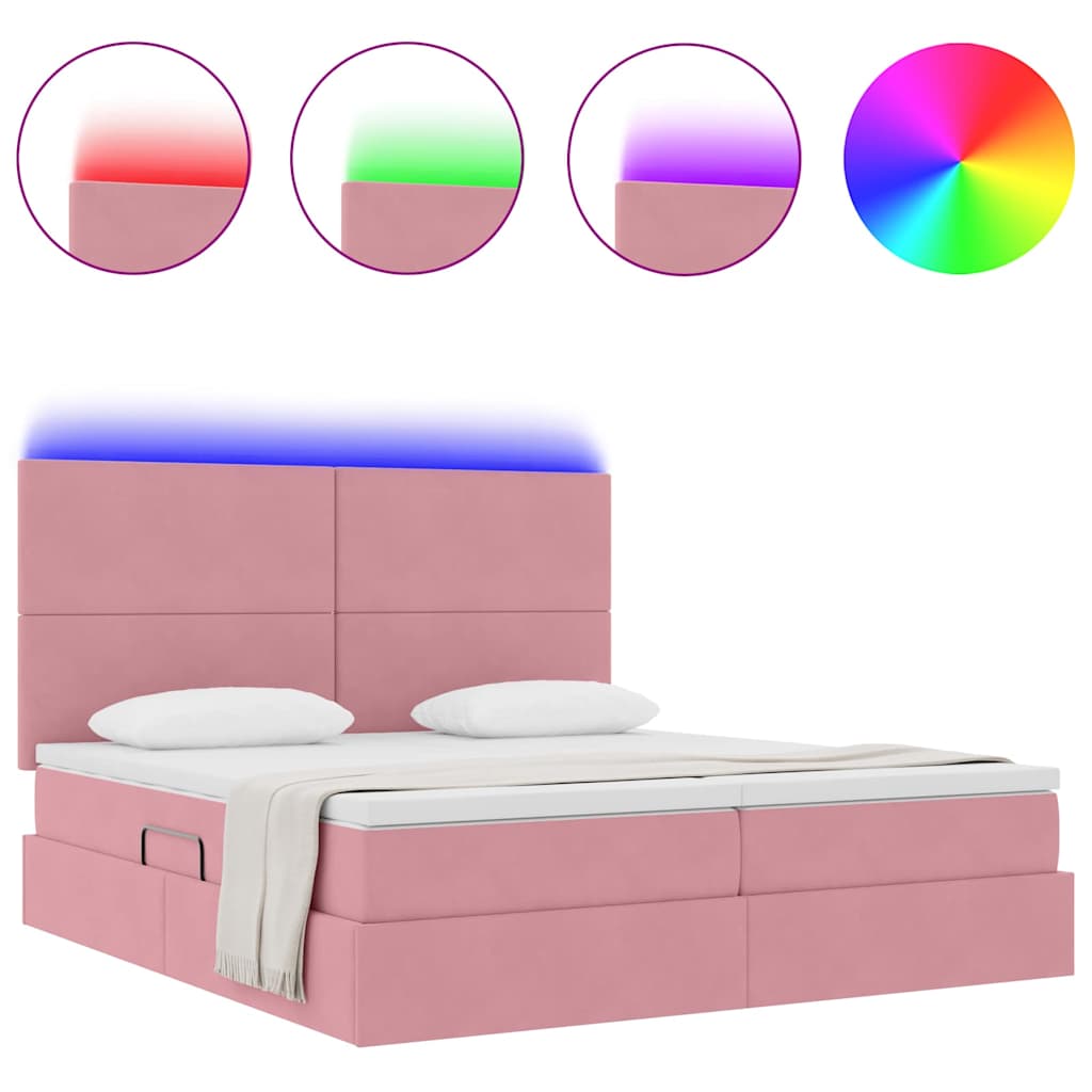 vidaXL Bett mit LED-Lichtleisten mit Kopfteil Rosa 180 x 200 cm Samt
