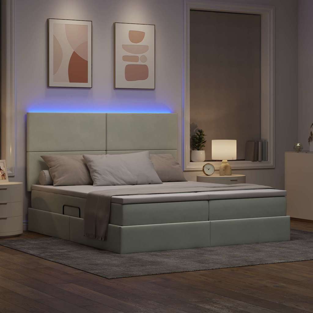 vidaXL Bett mit LED-Lichtleisten Hellgrau 200 x 200 cm Samt