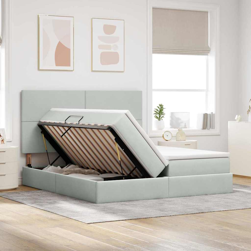 vidaXL Bett mit LED-Lichtleisten Hellgrau 200 x 200 cm Samt