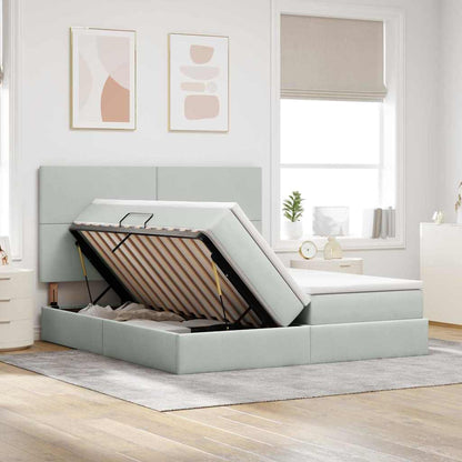 vidaXL Bett mit LED-Lichtleisten Hellgrau 200 x 200 cm Samt