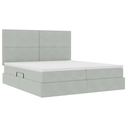 vidaXL Bett mit LED-Lichtleisten Hellgrau 200 x 200 cm Samt