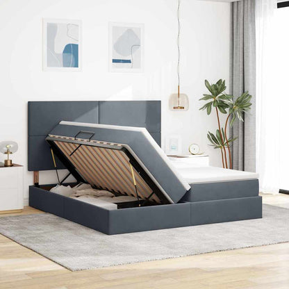 vidaXL Bett mit LED-Lichtleisten Dunkelgrau 200 x 200 cm Samt