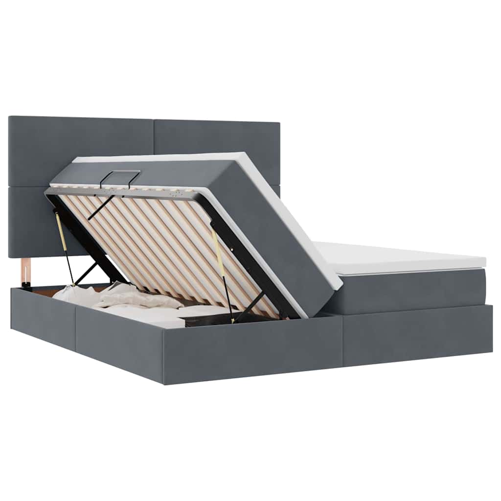 vidaXL Bett mit LED-Lichtleisten Dunkelgrau 200 x 200 cm Samt