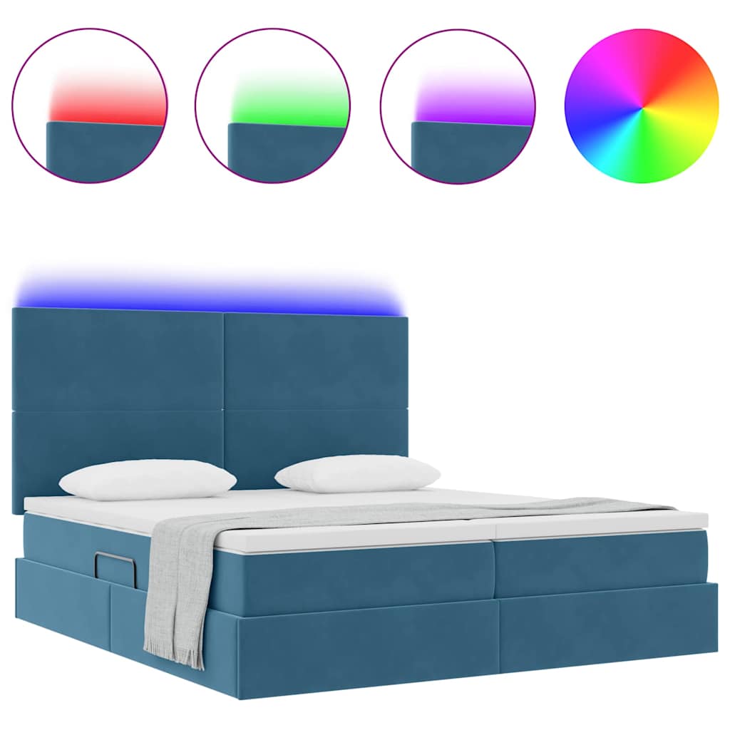 vidaXL Bett mit LED-Lichtleisten Dunkelblau 200 x 200 cm Samt