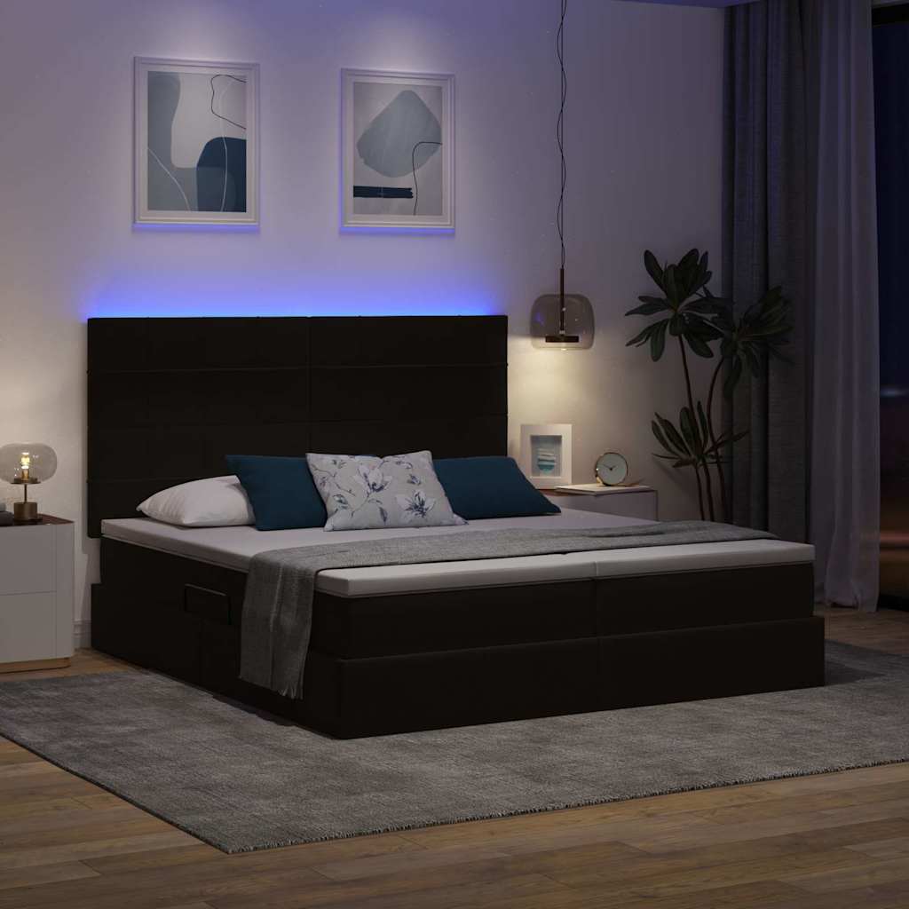 Bett mit LED-Lichtleisten Schwarz 180 x 200 cm Samt