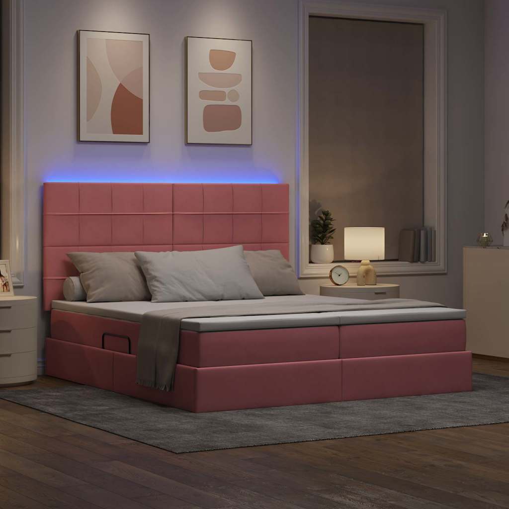 vidaXL Bett mit LED-Lichtleisten mit Kopfteil Rosa 180 x 200 cm Samt