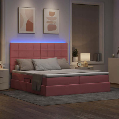 vidaXL Bett mit LED-Lichtleisten mit Kopfteil Rosa 180 x 200 cm Samt