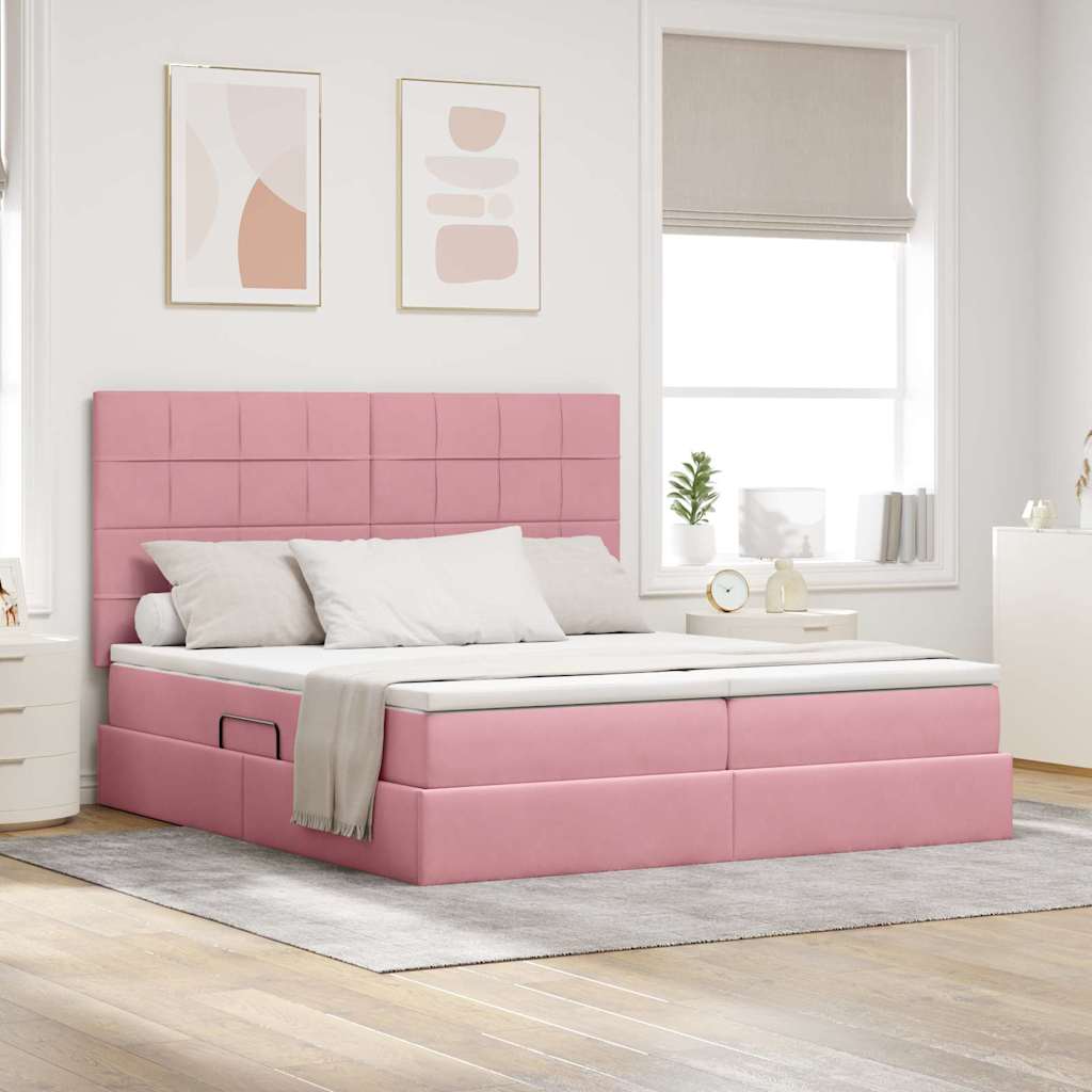 vidaXL Bett mit LED-Lichtleisten mit Kopfteil Rosa 180 x 200 cm Samt