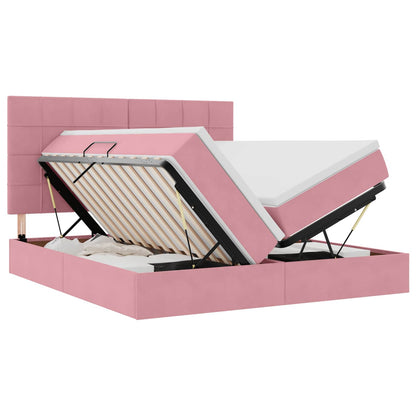 vidaXL Bett mit LED-Lichtleisten mit Kopfteil Rosa 180 x 200 cm Samt