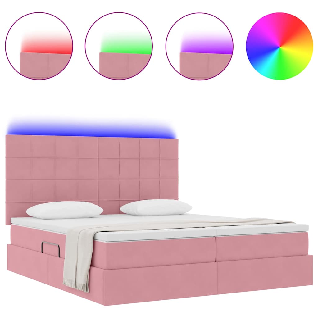 vidaXL Bett mit LED-Lichtleisten mit Kopfteil Rosa 180 x 200 cm Samt