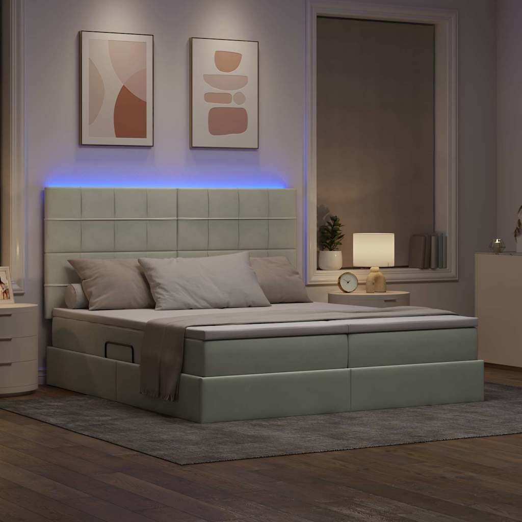 vidaXL Bett mit LED-Lichtleisten Hellgrau 200 x 200 cm Samt