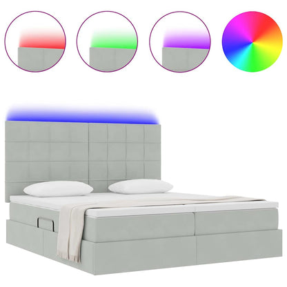 vidaXL Bett mit LED-Lichtleisten Hellgrau 200 x 200 cm Samt