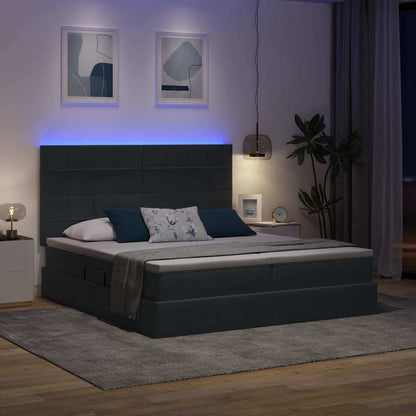 Bett mit LED-Lichtleisten Dunkelgrau 200 x 200 cm Samt